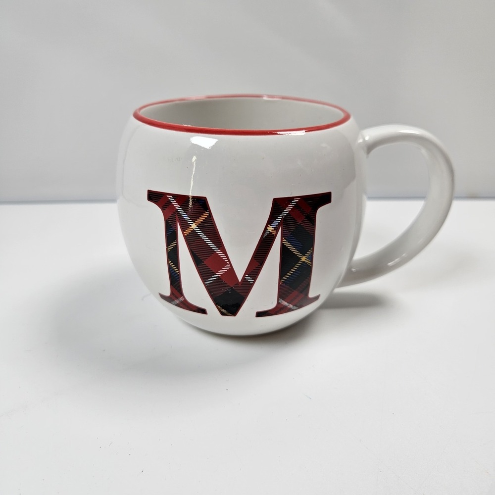 BEE & WILLOW Red Plaid Monogram Letter "M" 14 Oz.‎ Bubble Coffee Mug Cup